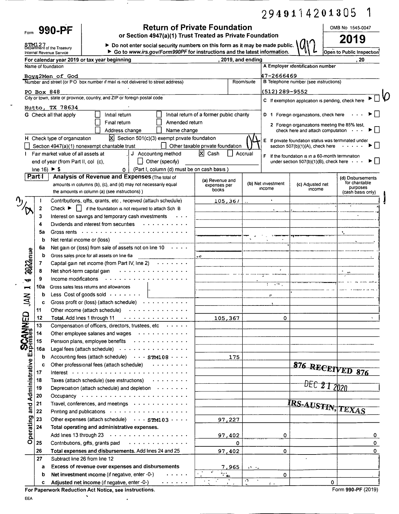 Image of first page of 2019 Form 990PF for Children of the KING Ministries / Boys2men of God