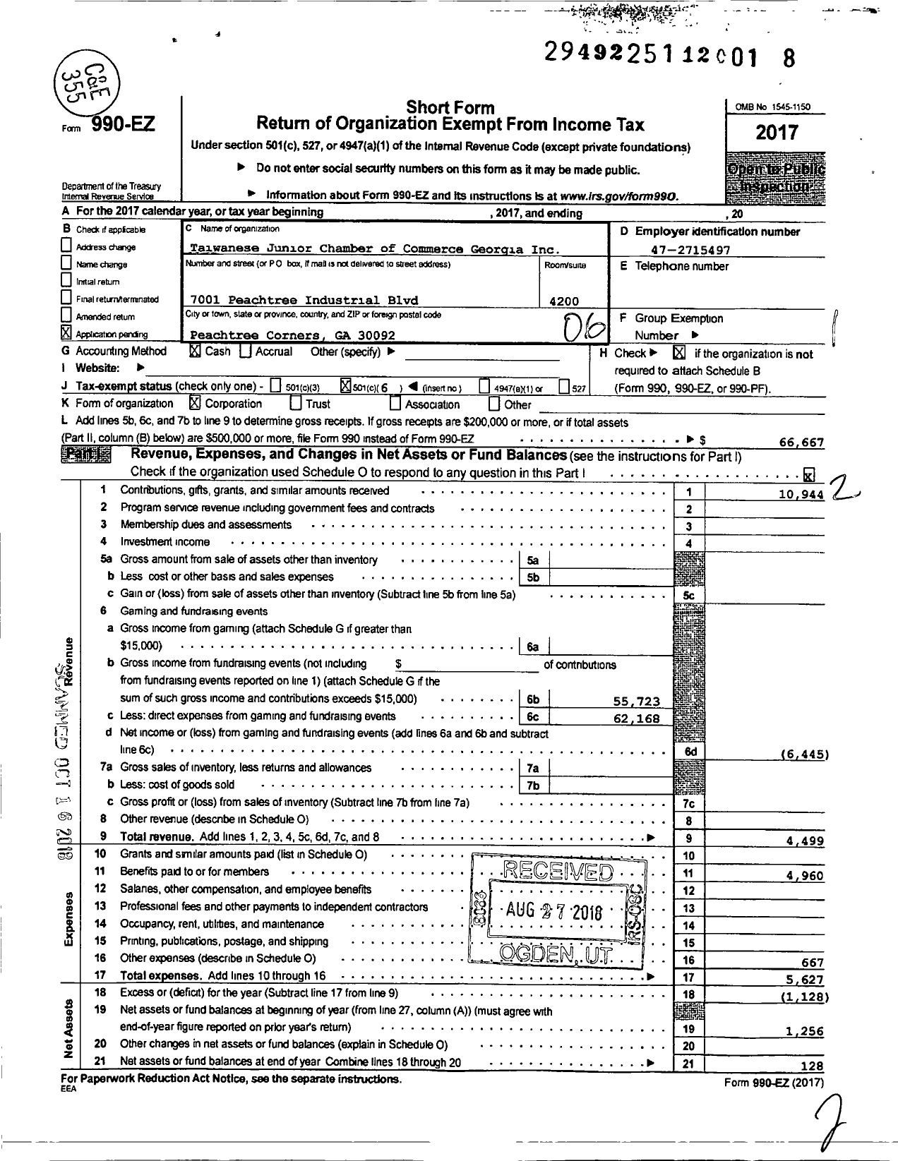 Image of first page of 2017 Form 990EO for Taiwanese Junior Chamber of Commerce Georgia