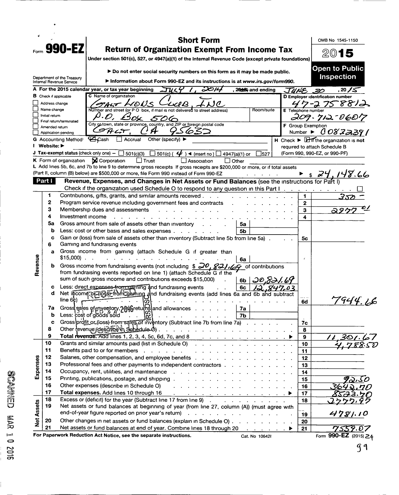 Image of first page of 2014 Form 990EO for Lions Clubs - International Association of Lions Clubs