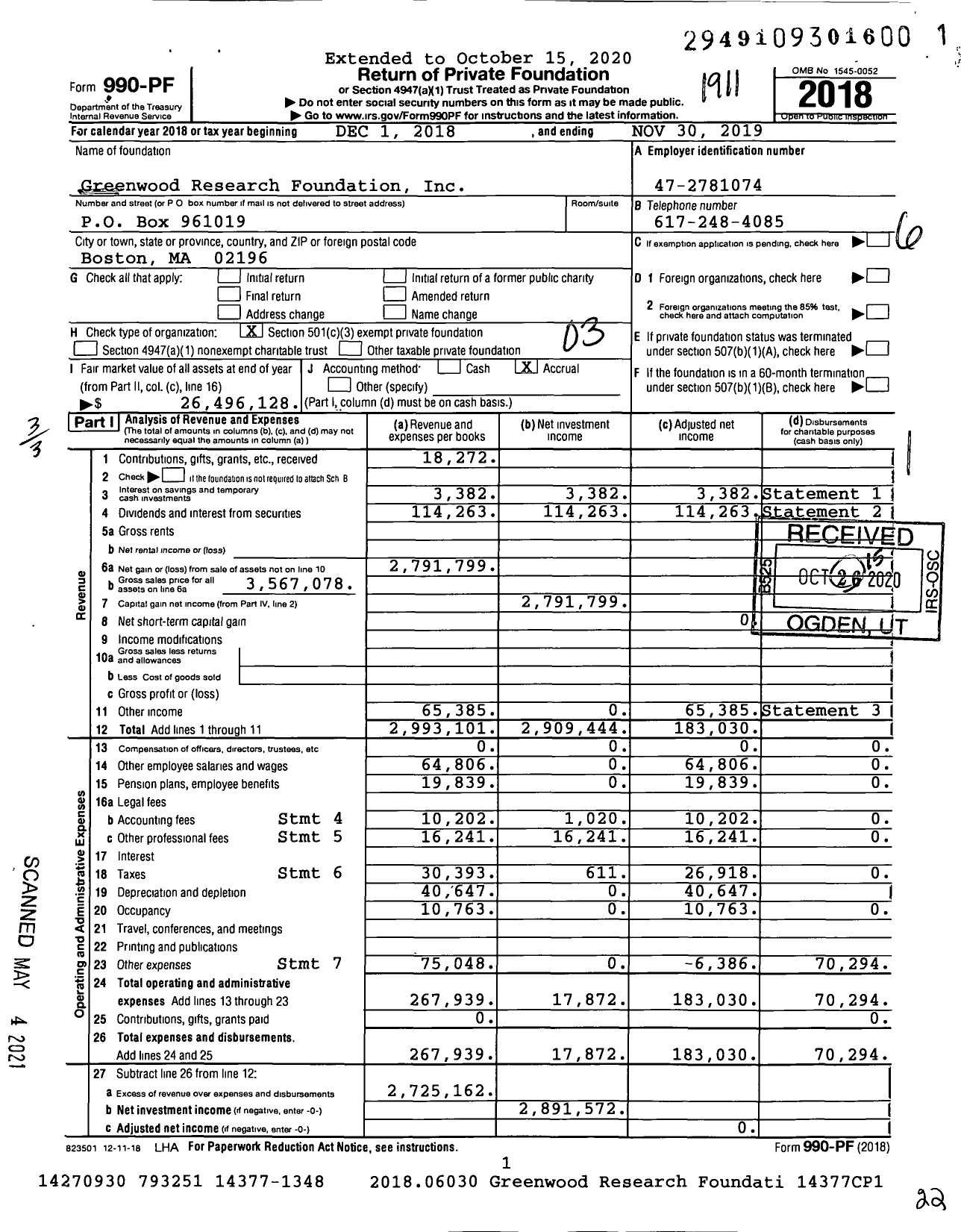 Image of first page of 2018 Form 990PF for Greenwood Ecological Reserve