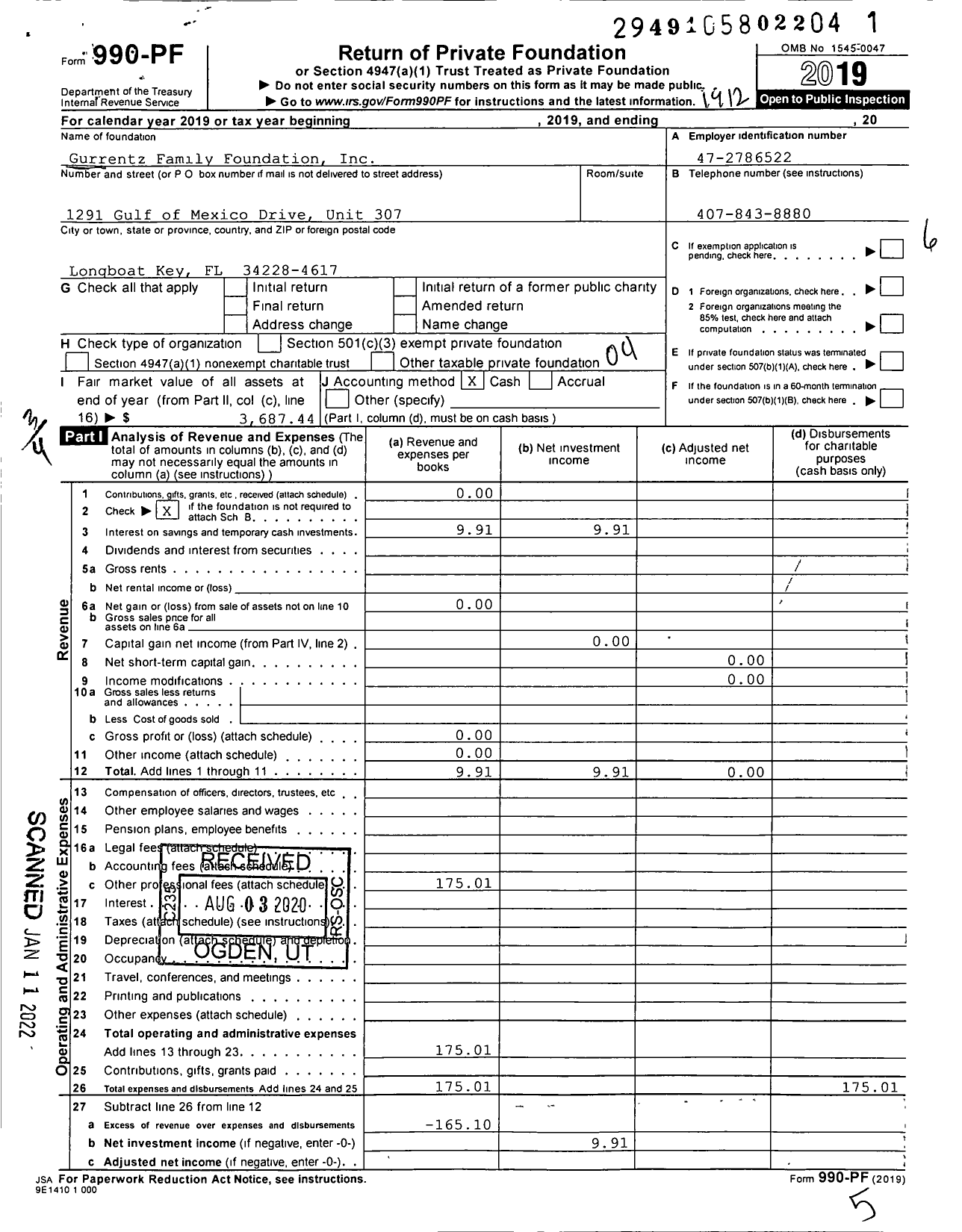 Image of first page of 2019 Form 990PF for Gurrentz Family Foundation