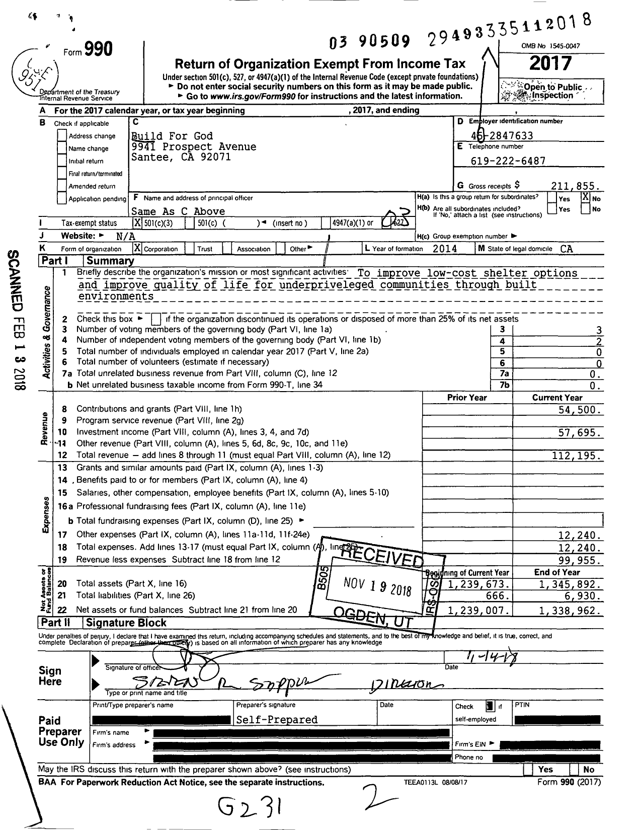 Image of first page of 2017 Form 990 for The Cozza Family Foundation