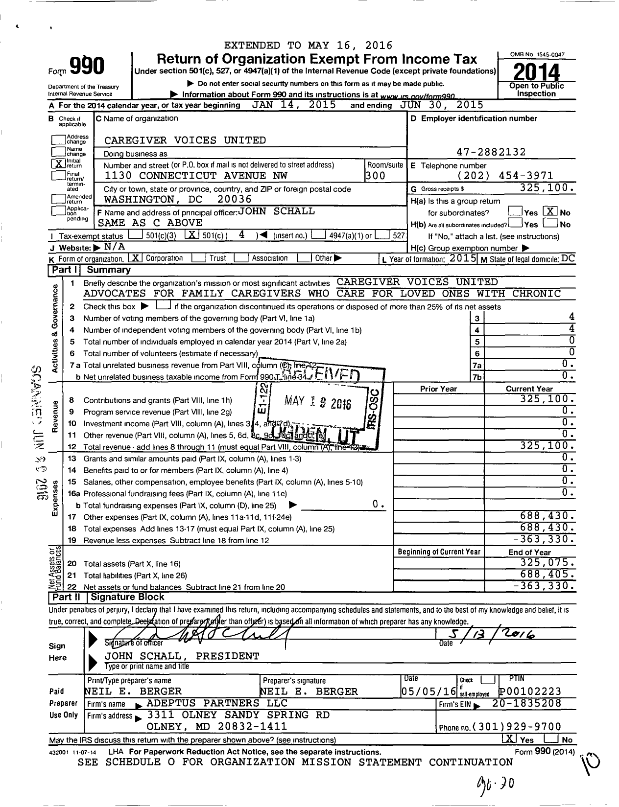 Image of first page of 2014 Form 990O for Caregiver Voices United