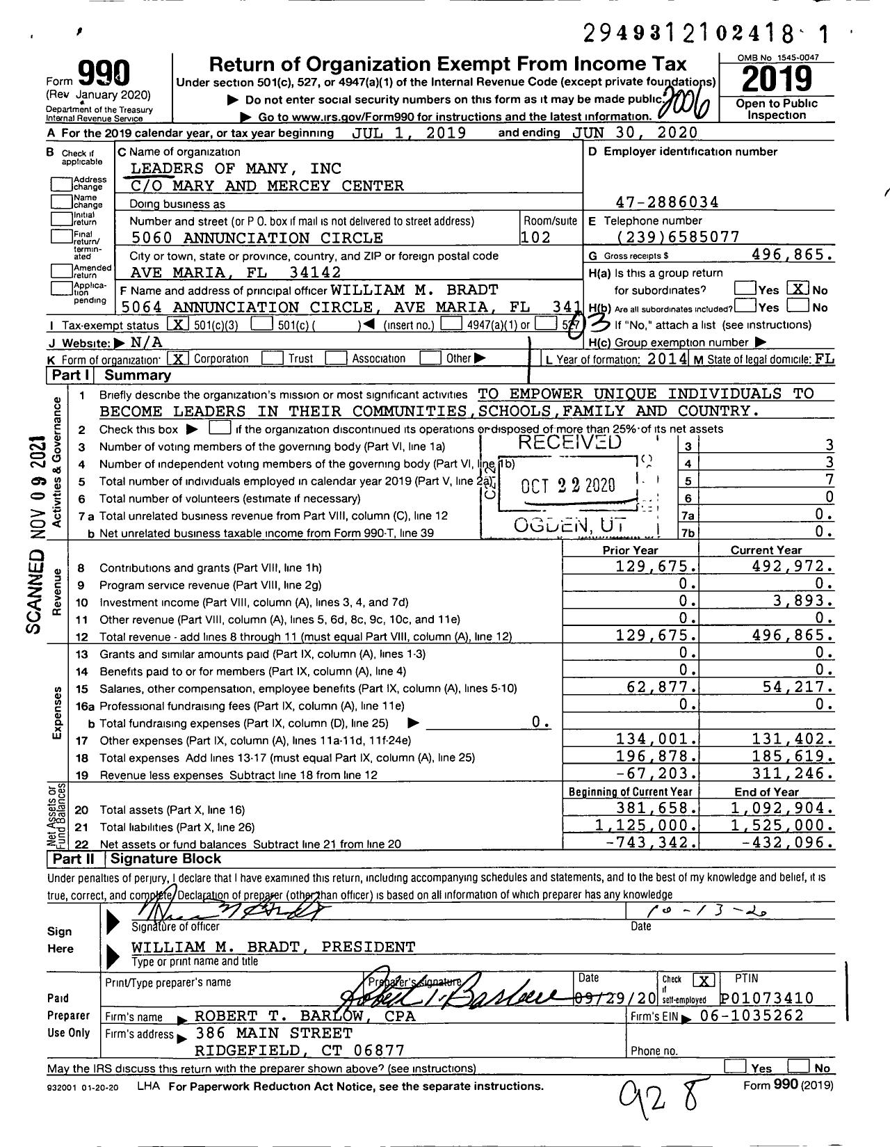 Image of first page of 2019 Form 990 for Leaders of Many