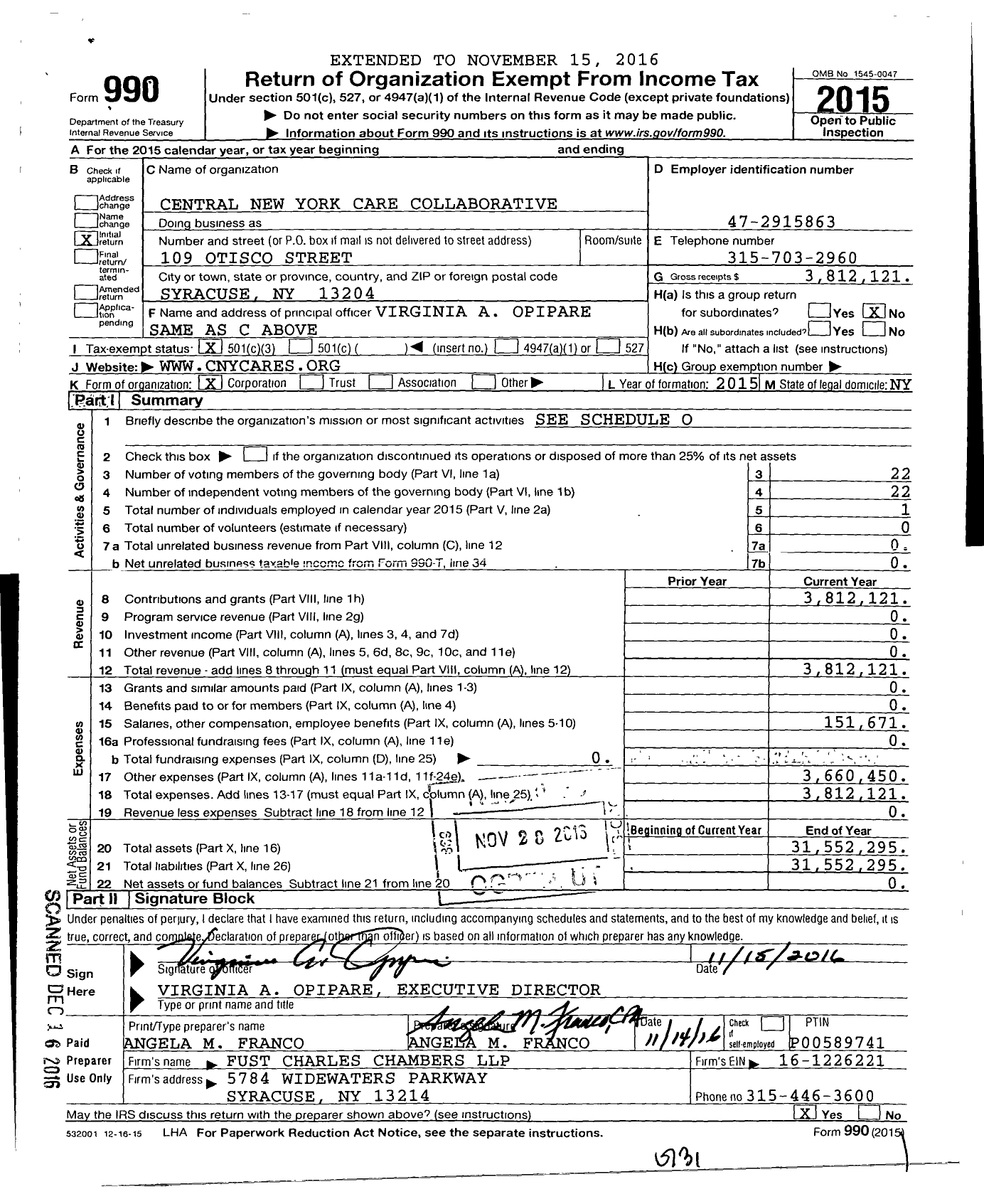 Image of first page of 2015 Form 990 for Central New York Care Collaborative