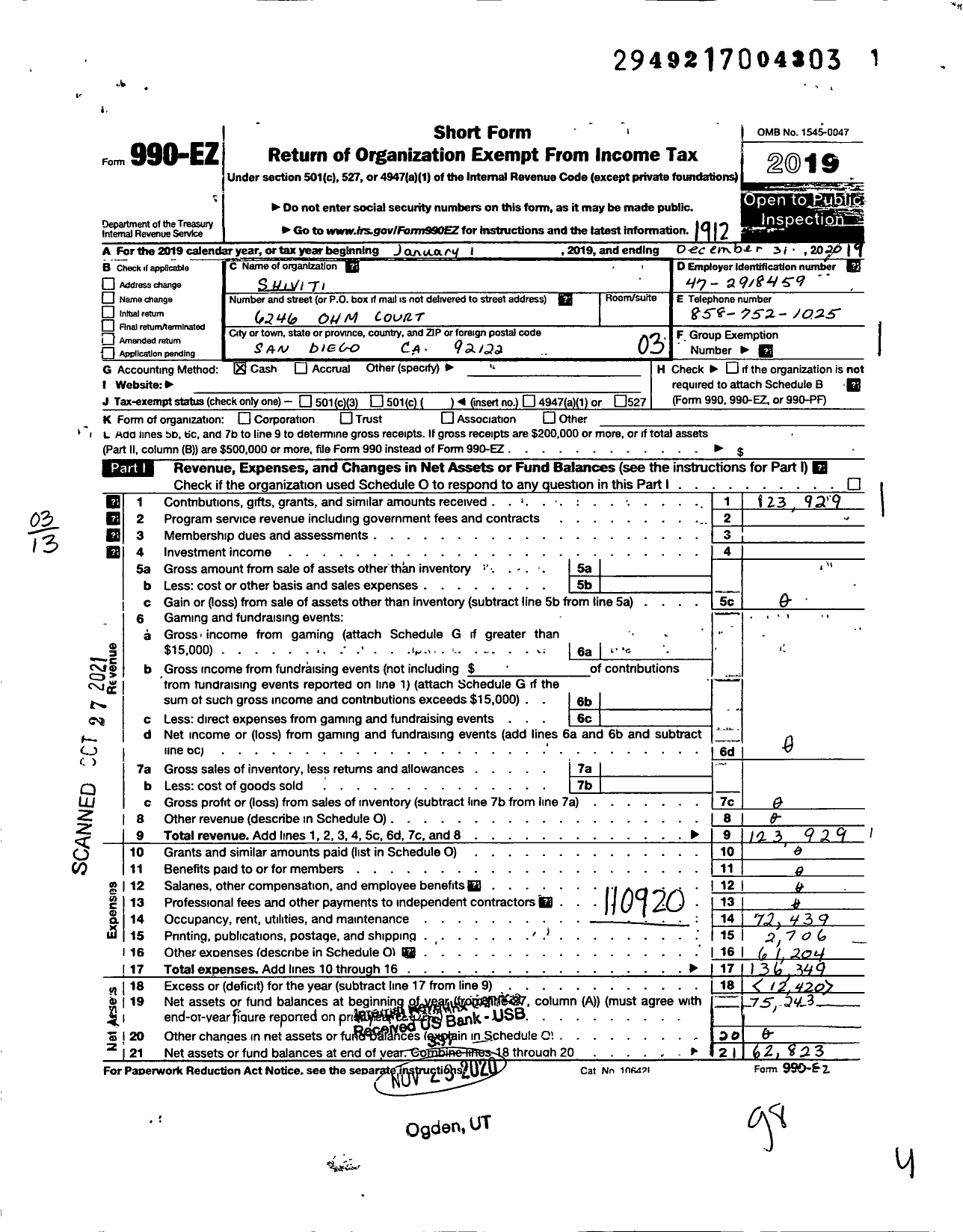 Image of first page of 2019 Form 990EZ for Shiviti