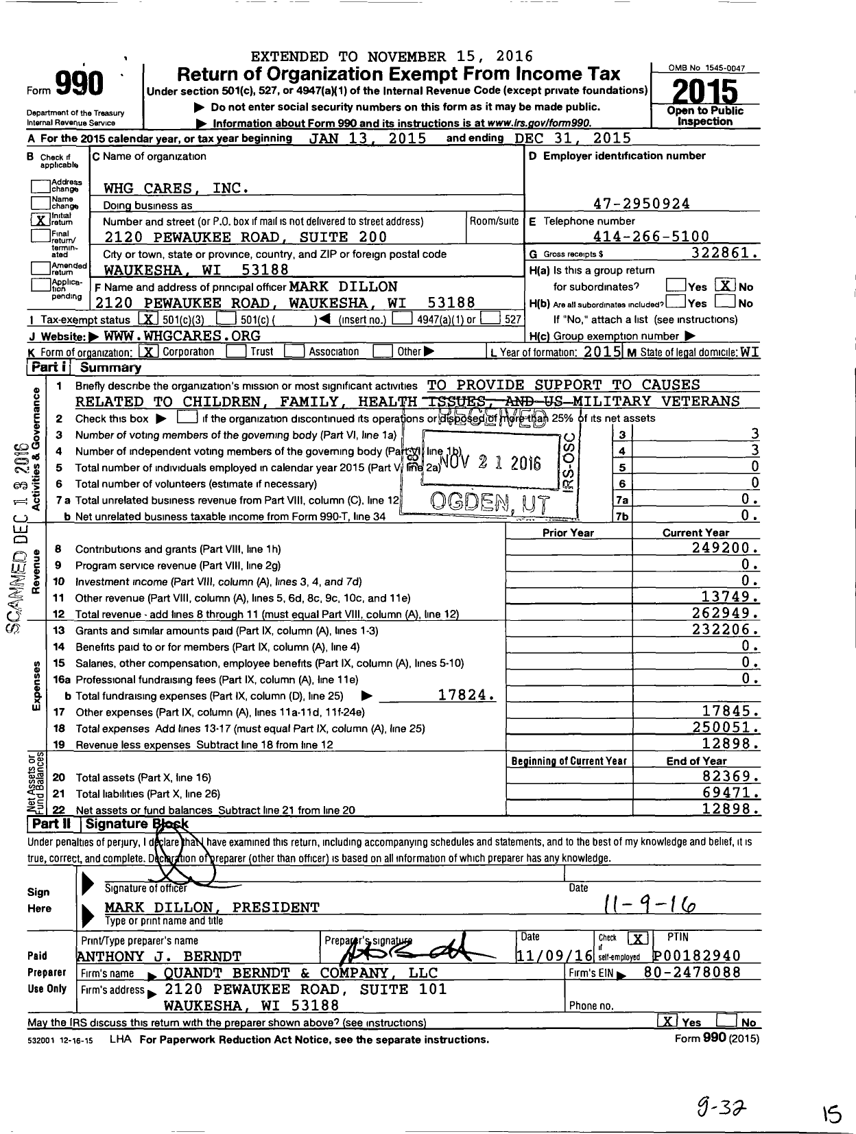 Image of first page of 2015 Form 990 for WHG Cares
