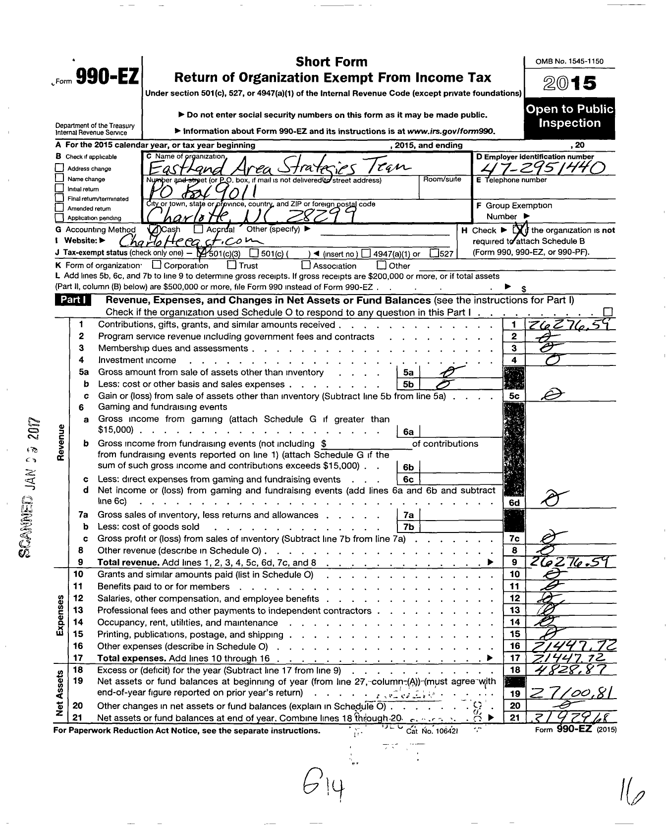 Image of first page of 2015 Form 990EZ for Charlotteeast