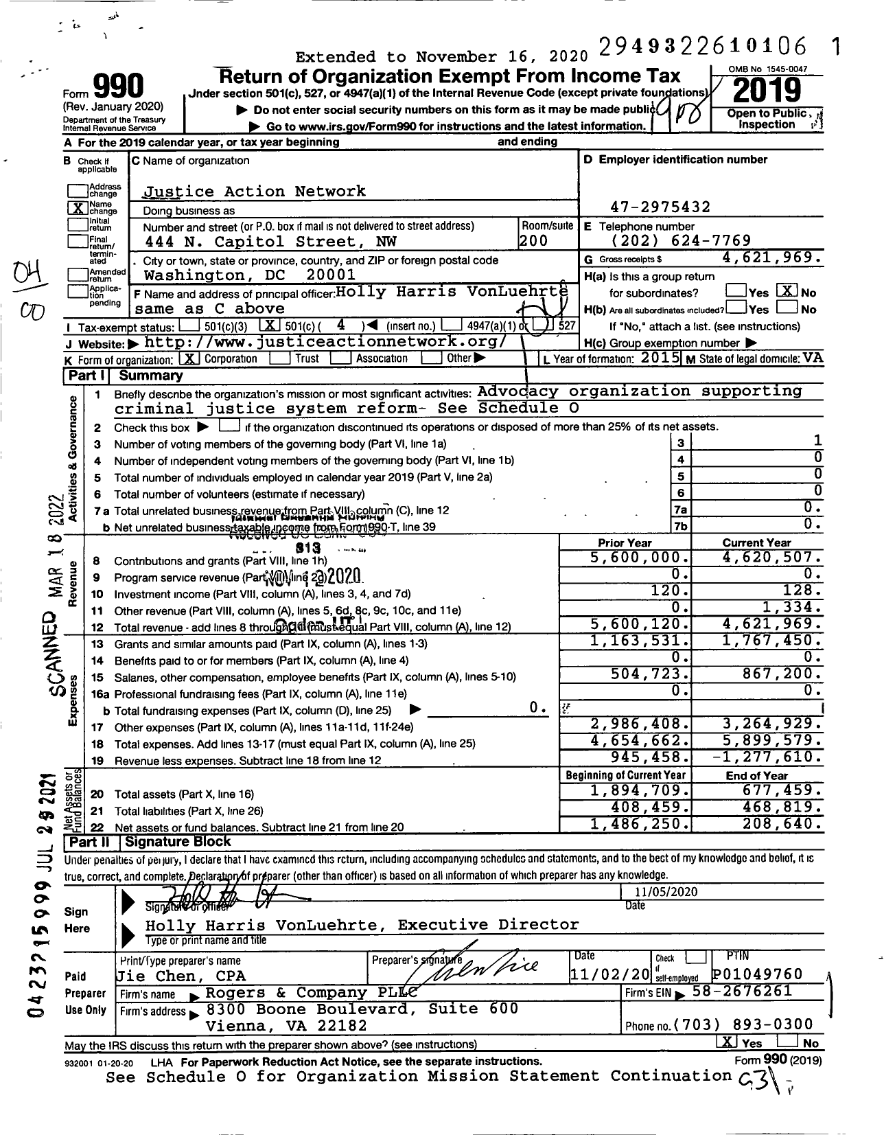 Image of first page of 2019 Form 990O for Justice Action Network