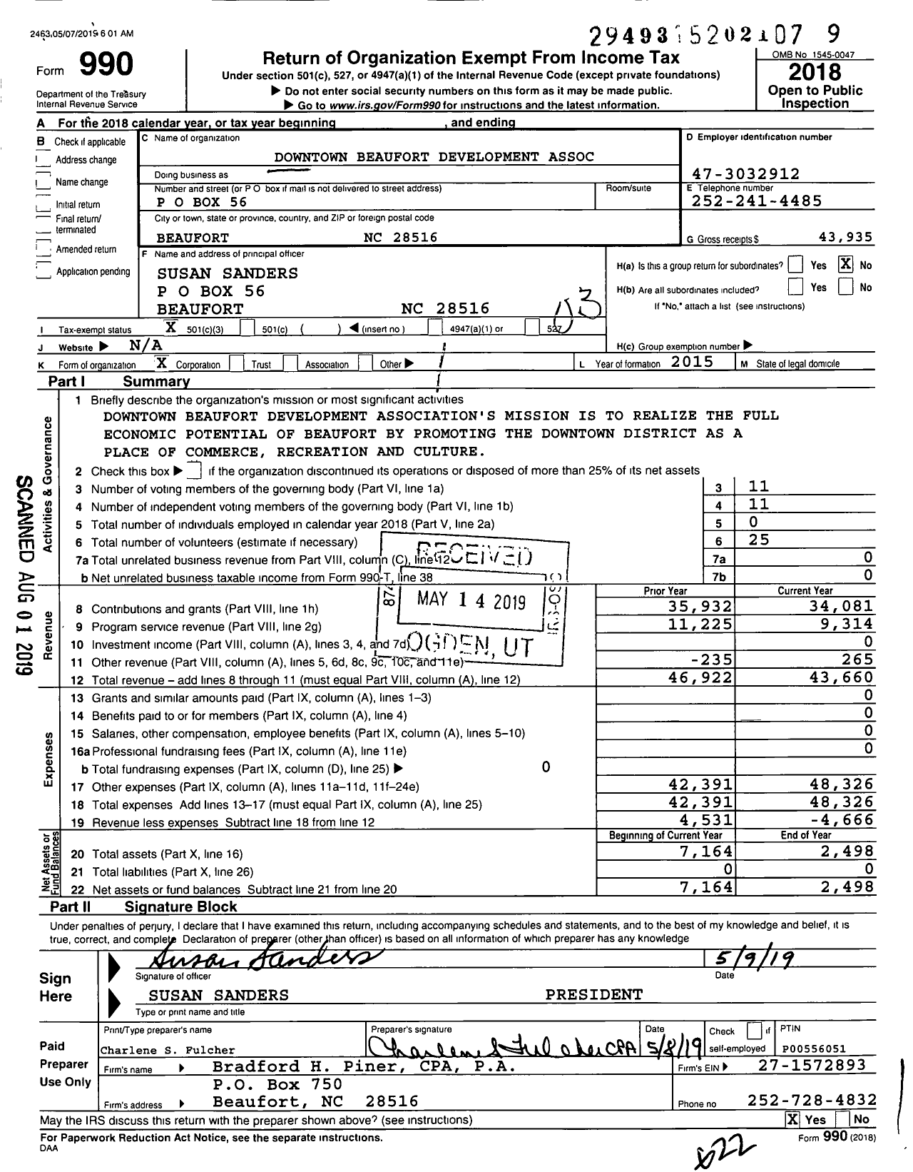 Image of first page of 2018 Form 990 for Downtown Beaufort Development Association