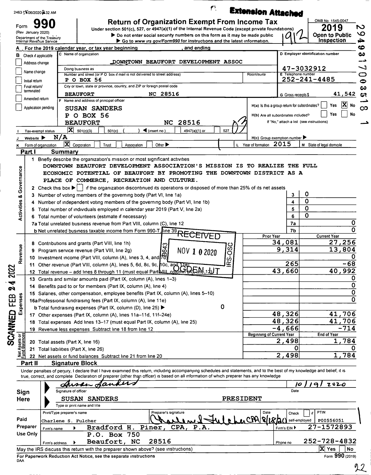 Image of first page of 2019 Form 990 for Downtown Beaufort Development Association