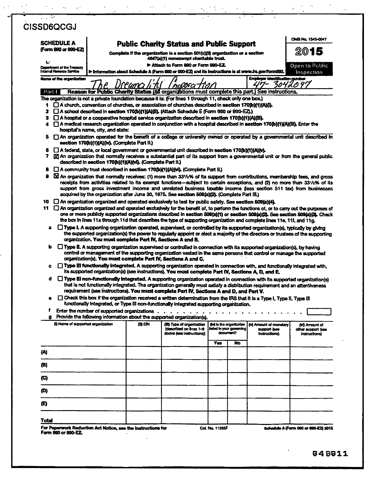 Image of first page of 2015 Form 990ER for Dreamality Corporation