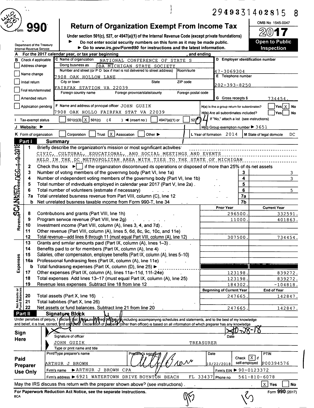 Image of first page of 2017 Form 990O for Michigan State Society