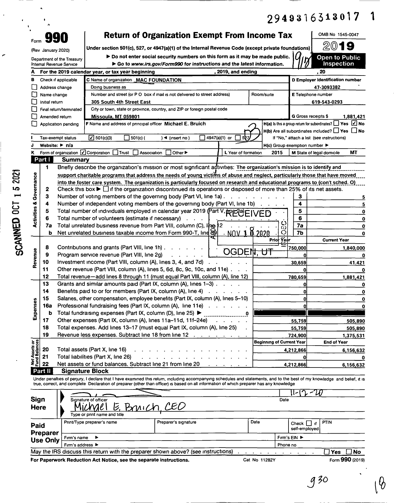 Image of first page of 2019 Form 990 for Mac Foundation