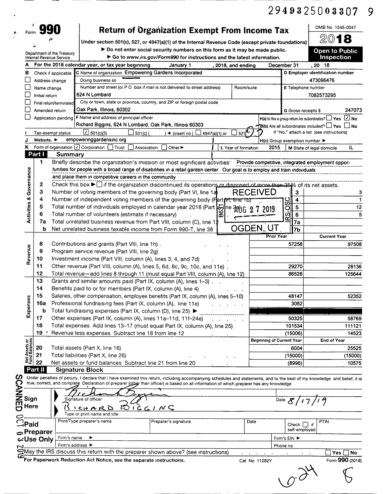 Image of first page of 2018 Form 990 for Empowering Gardens