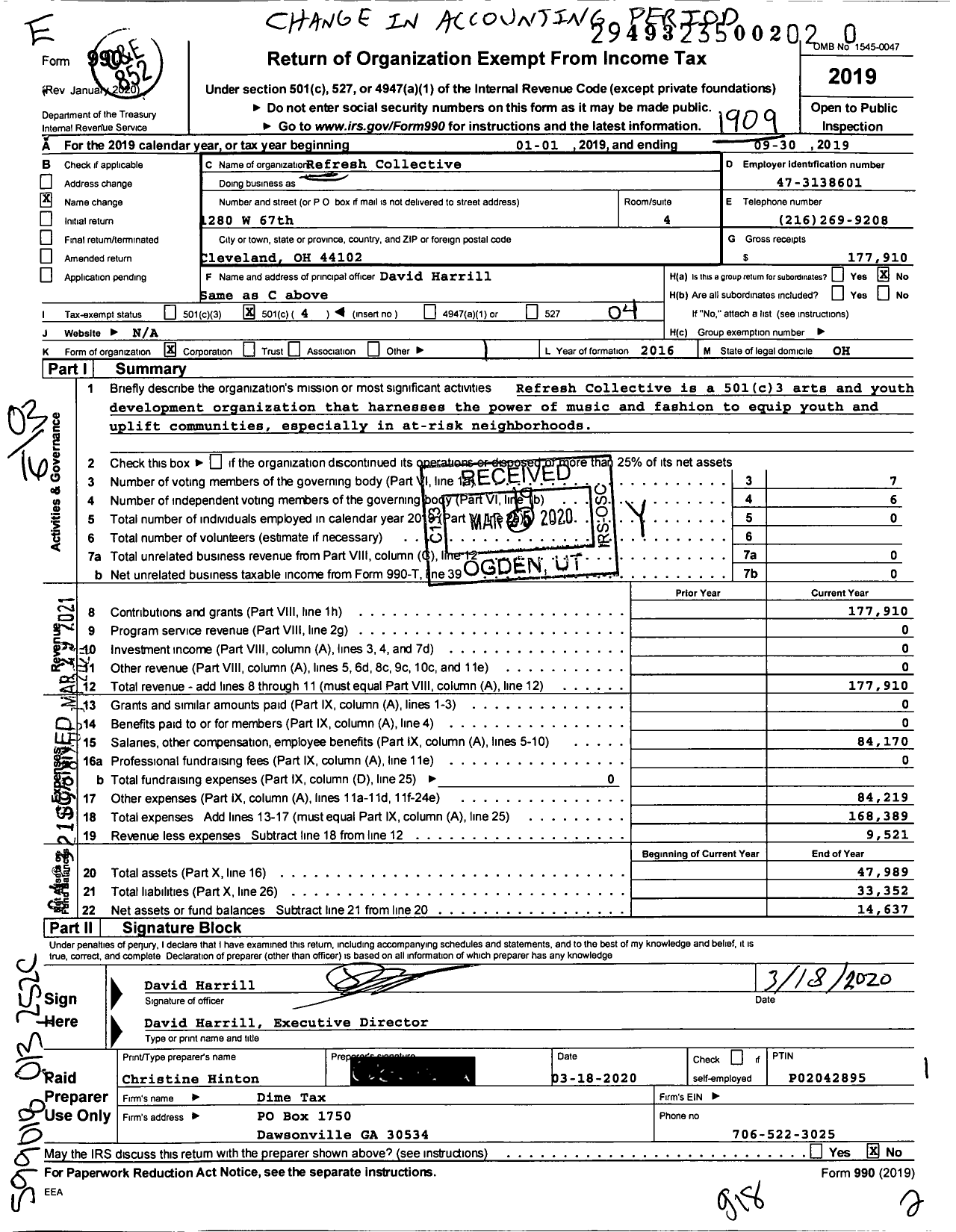 Image of first page of 2018 Form 990 for Refresh Collective