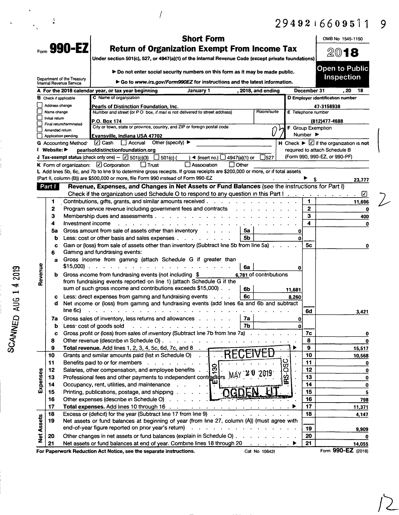 Image of first page of 2018 Form 990EZ for Pearls of Distinction Foundation