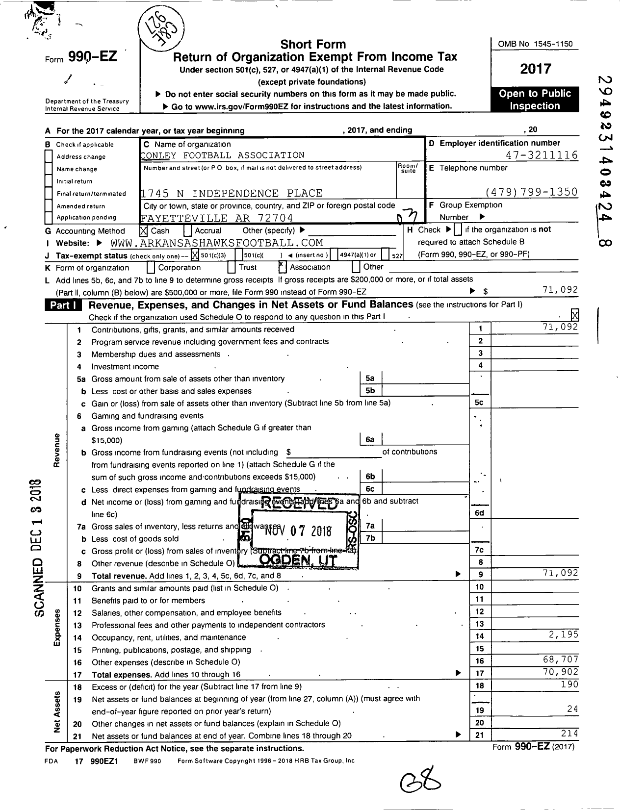 Image of first page of 2017 Form 990EZ for Conley Football Association