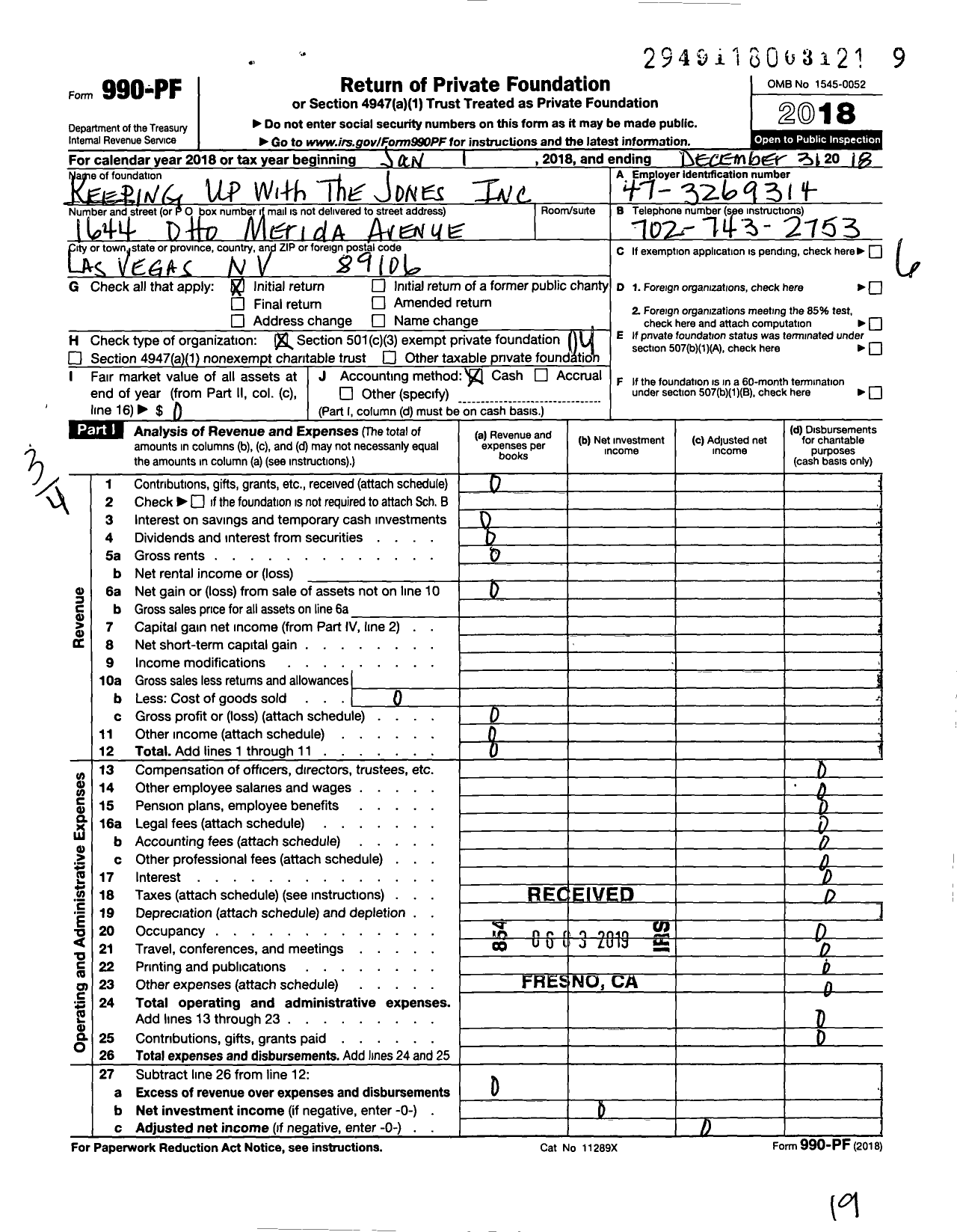 Image of first page of 2018 Form 990PF for Keeping Up with the Jones