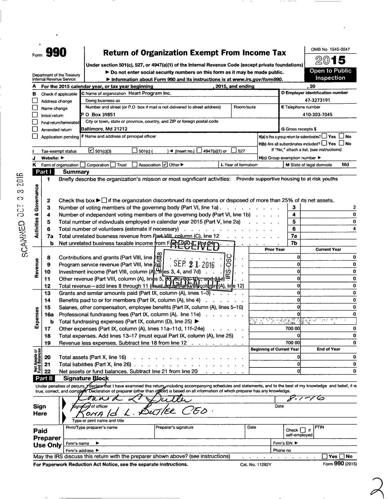 Image of first page of 2015 Form 990 for Heart Program