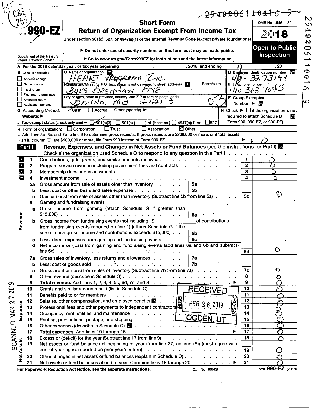 Image of first page of 2018 Form 990EZ for Heart Program