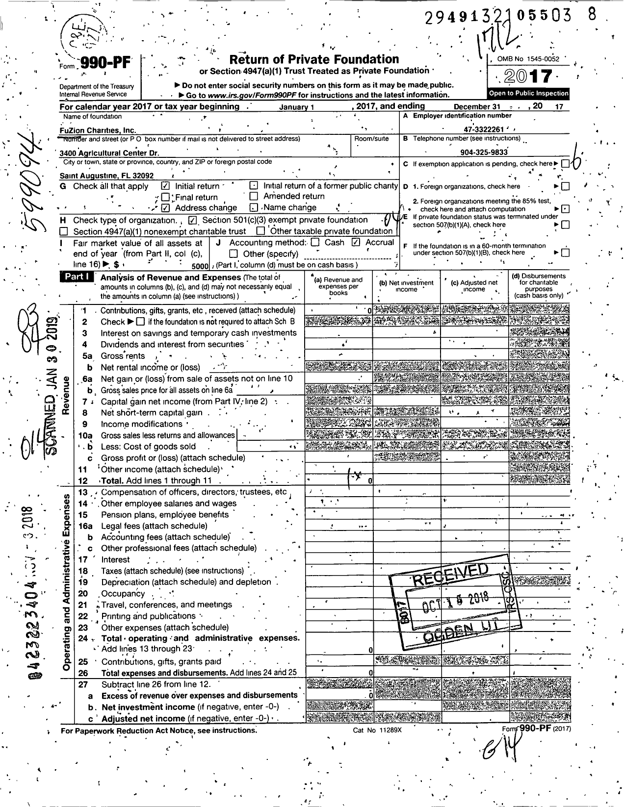 Image of first page of 2017 Form 990PF for FuZion Charities