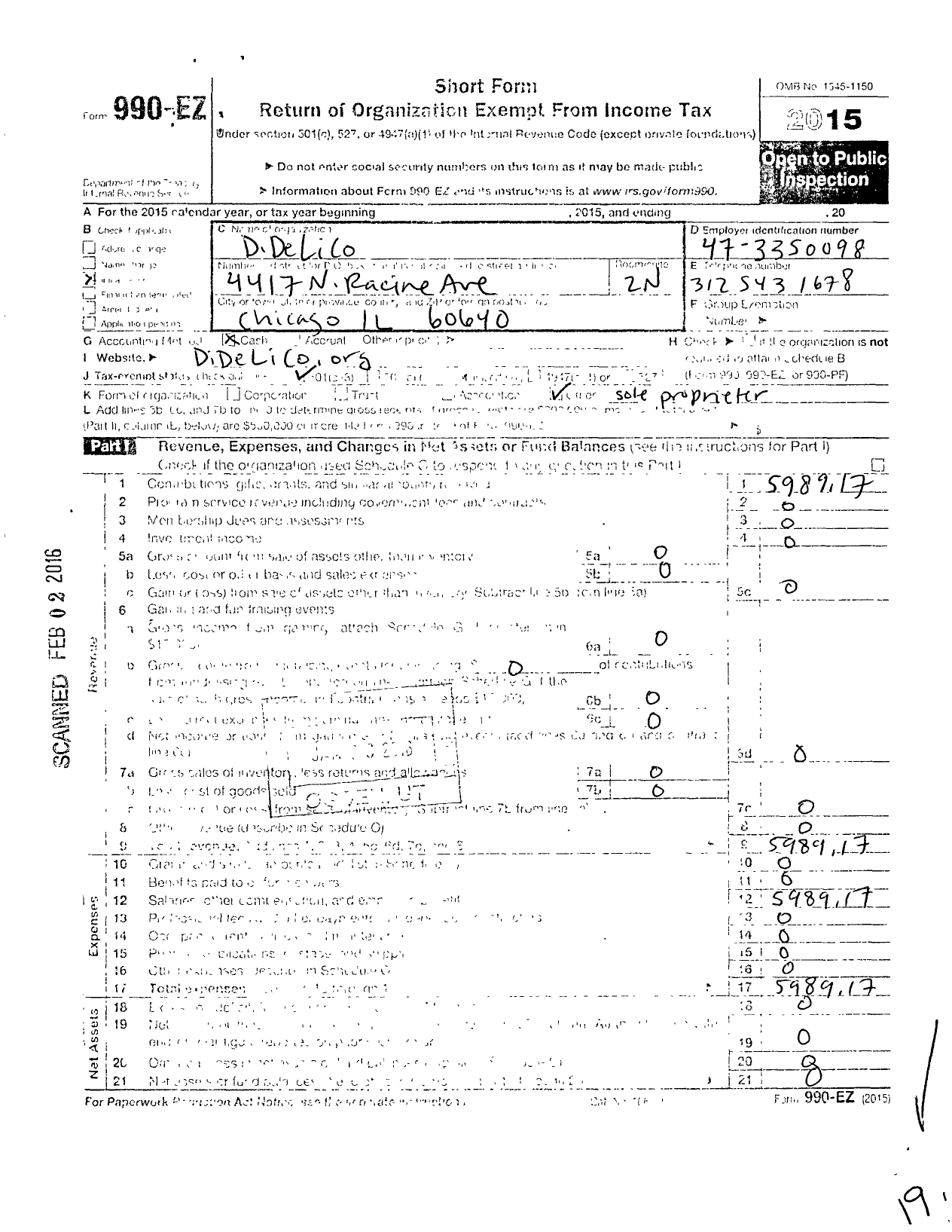 Image of first page of 2015 Form 990EZ for Didelico