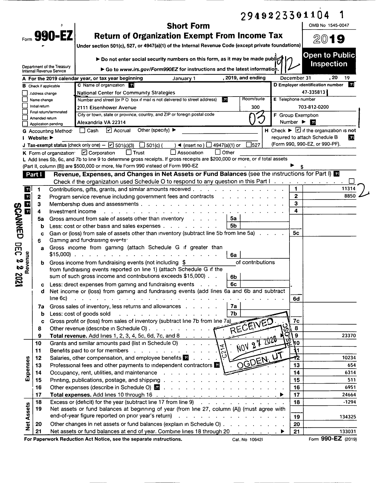 Image of first page of 2019 Form 990EZ for National Center for Community Strategies