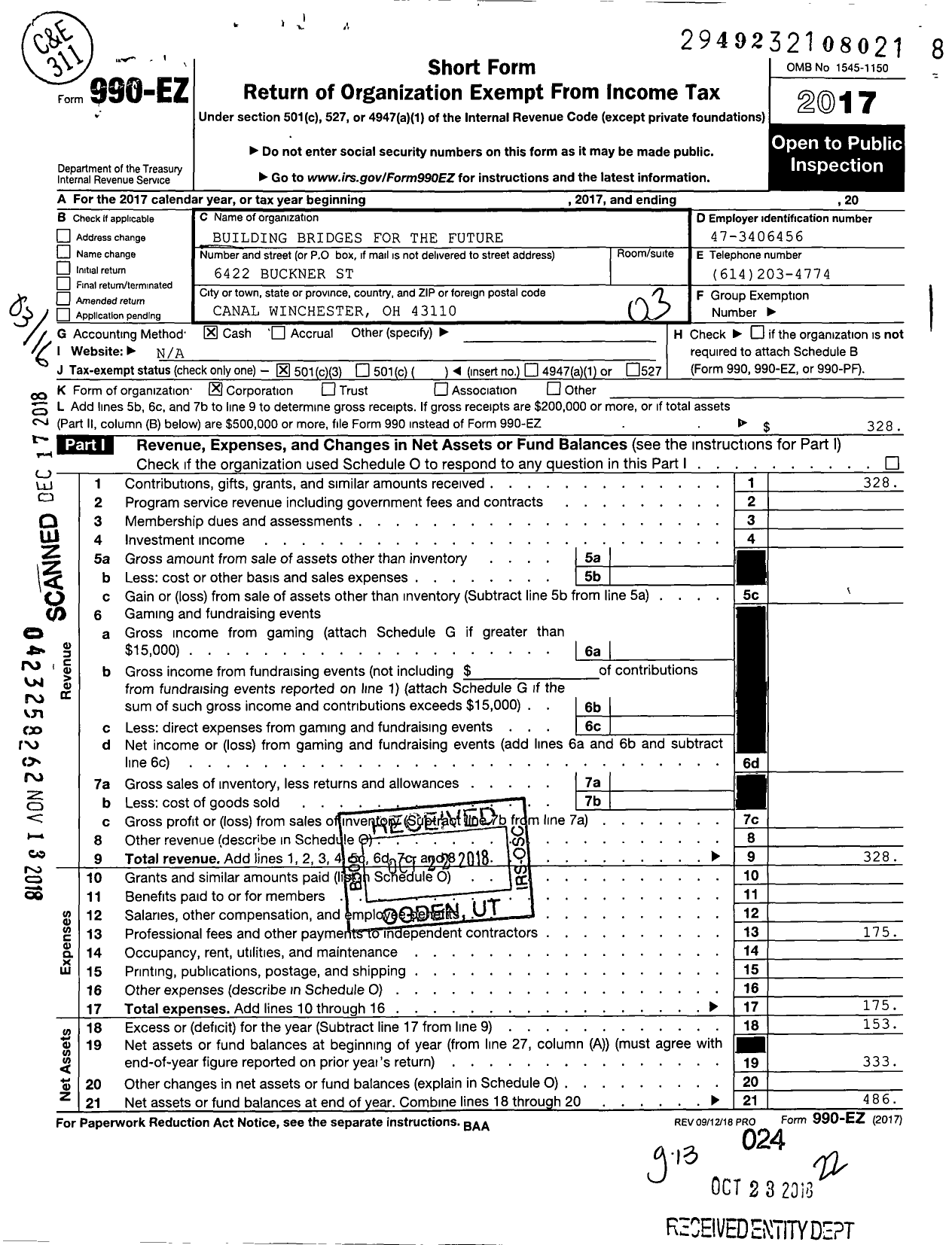 Image of first page of 2017 Form 990EZ for Building Bridges for the Future