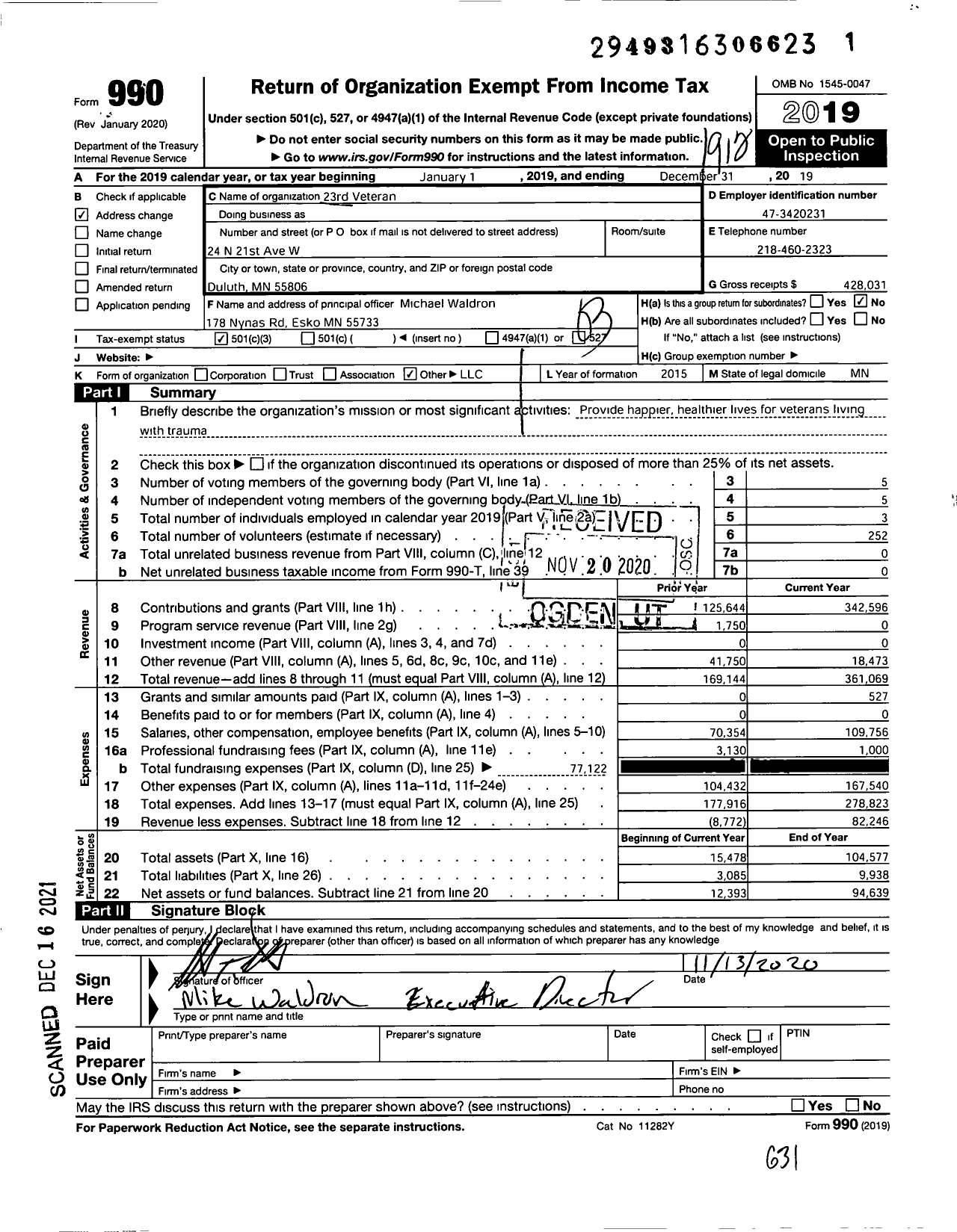 Image of first page of 2019 Form 990 for 23rd Veteran