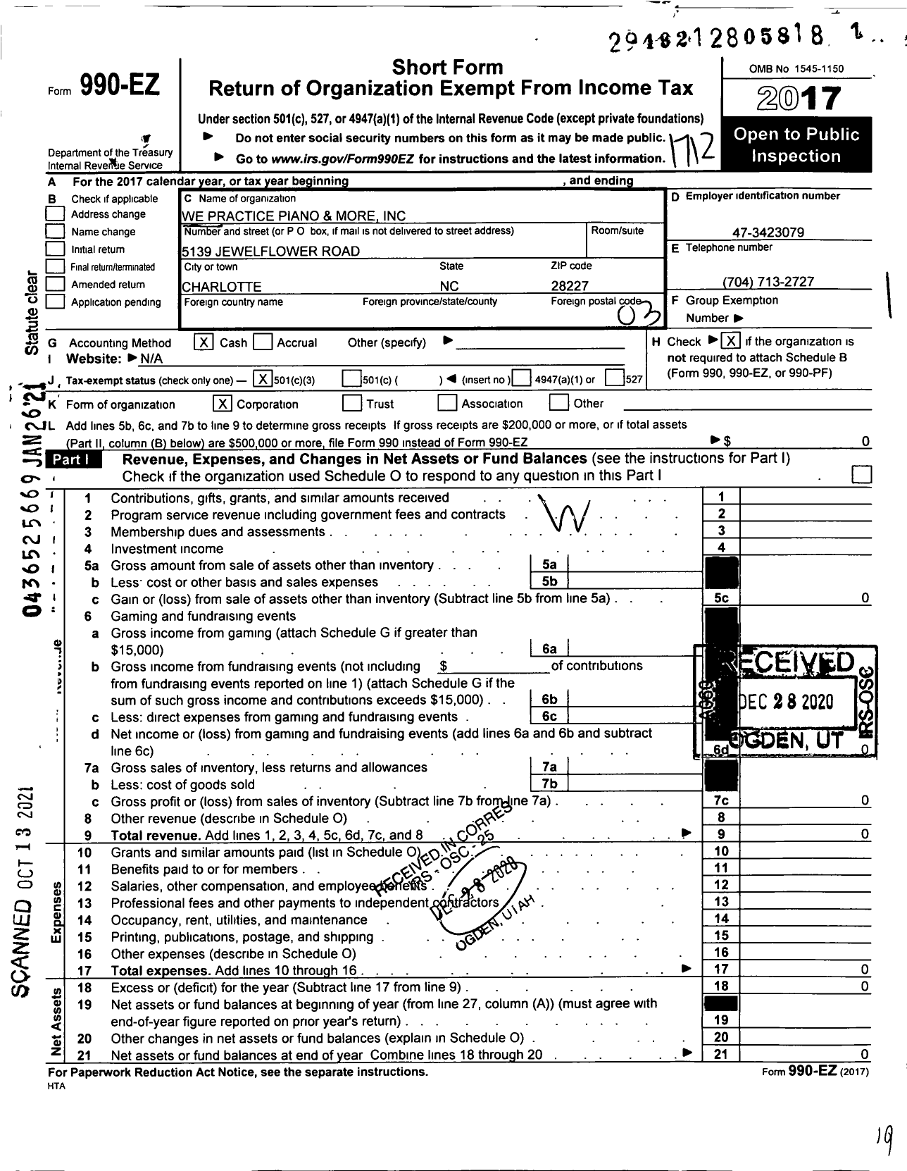 Image of first page of 2017 Form 990EZ for We Practice Piano and More