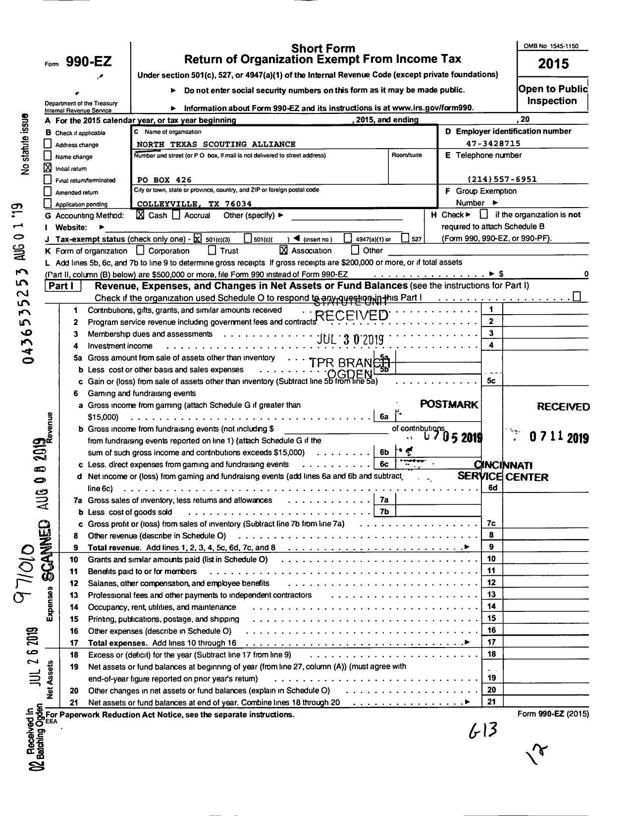 Image of first page of 2015 Form 990EA for North Texas Scouting Alliance