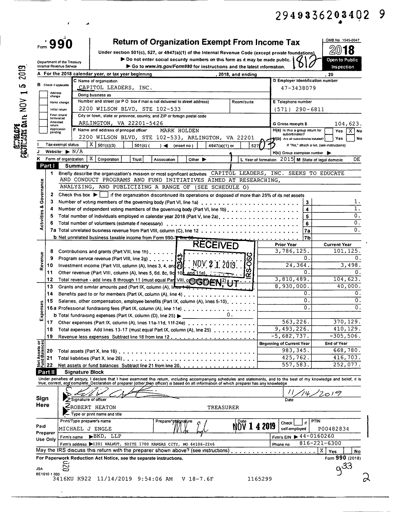 Image of first page of 2018 Form 990 for Freedom Partners