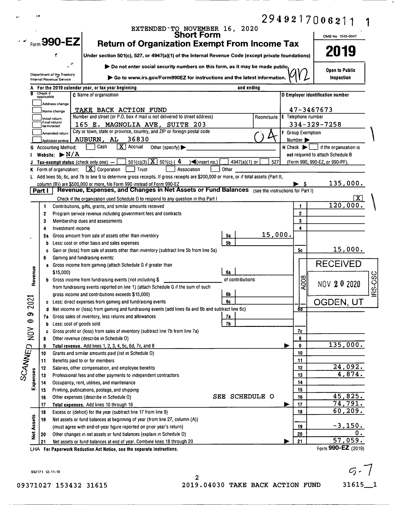 Image of first page of 2019 Form 990EO for Take Back Our Republic Action