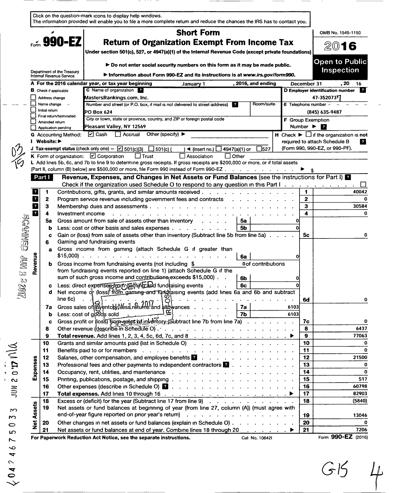 Image of first page of 2016 Form 990EZ for Mastersrankingscom