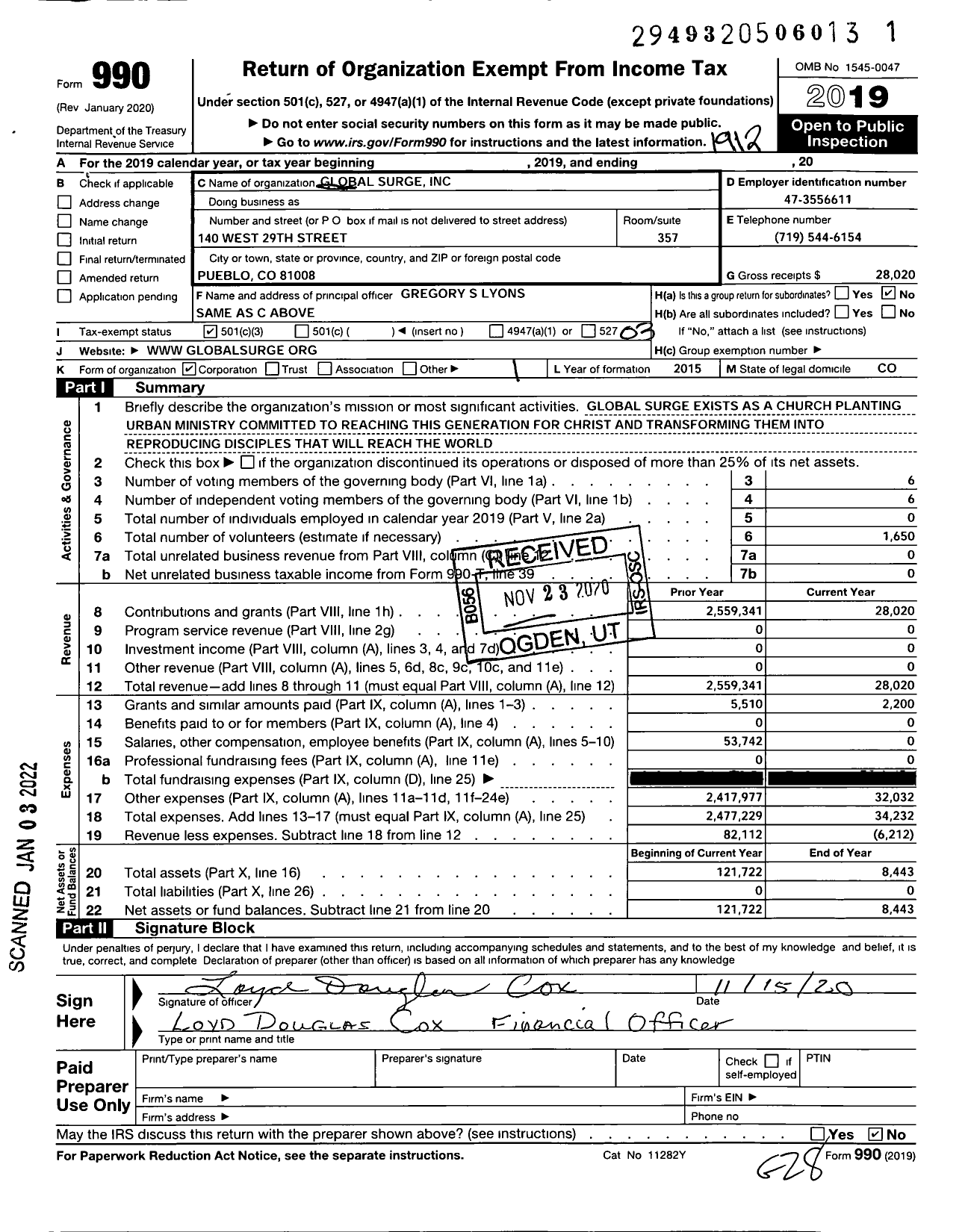 Image of first page of 2019 Form 990 for Global Surge