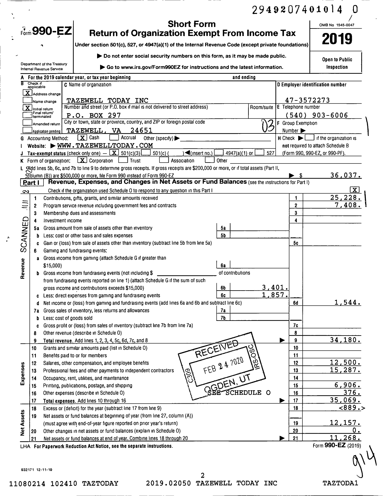 Image of first page of 2019 Form 990EZ for Tazewell Today