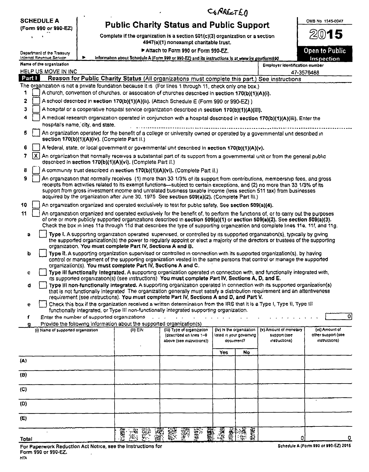 Image of first page of 2015 Form 990ER for Help Us Move