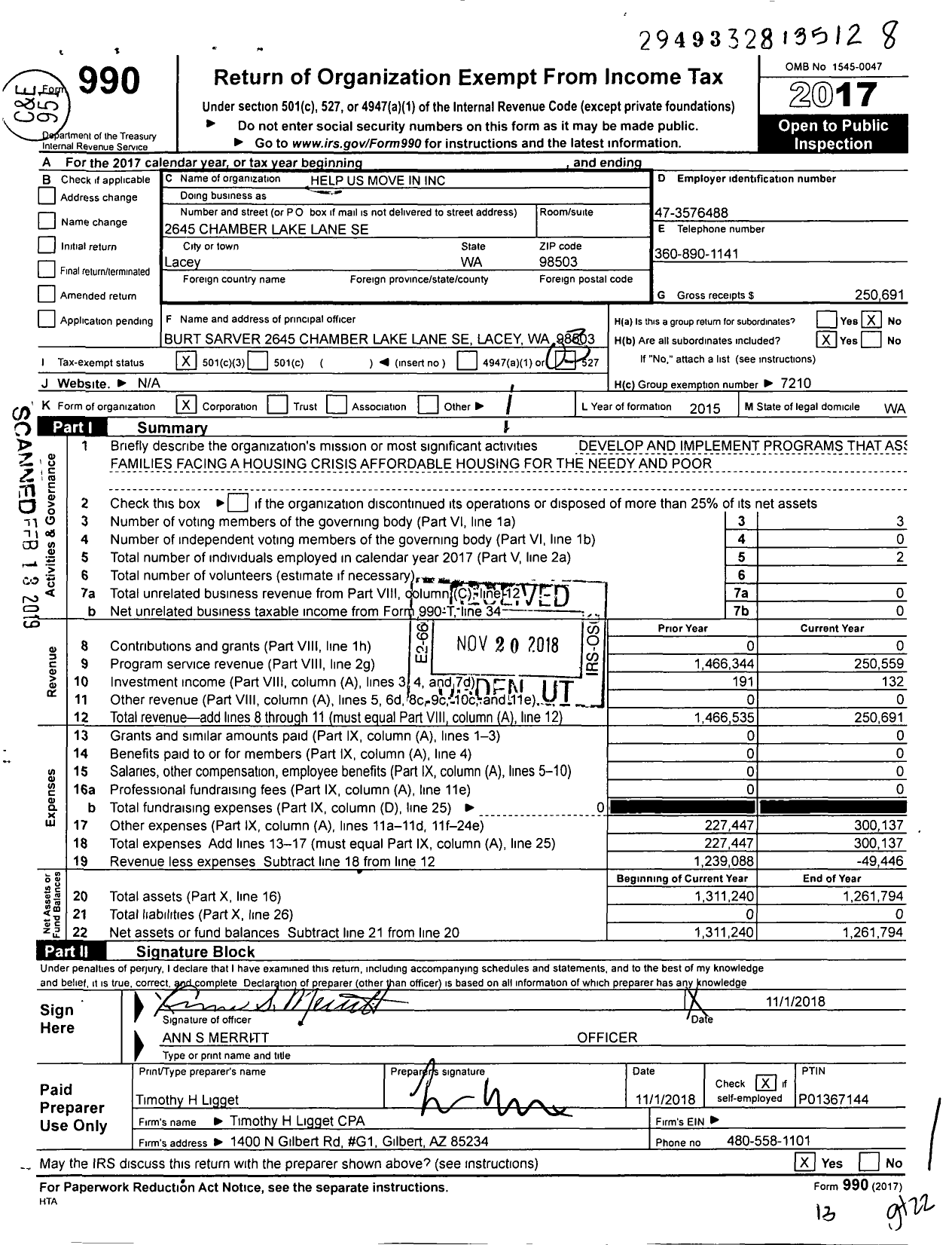 Image of first page of 2017 Form 990 for Help Us Move