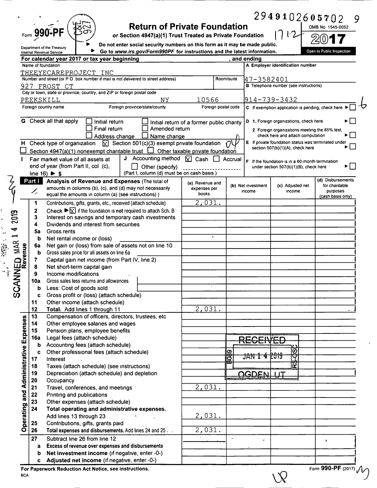 Image of first page of 2017 Form 990PF for Theeyecareproject