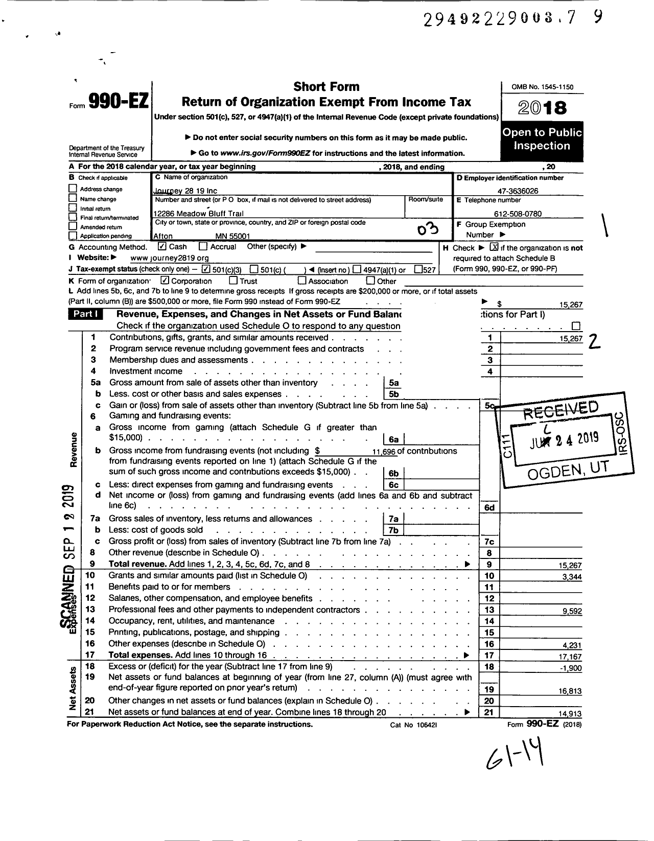 Image of first page of 2018 Form 990EZ for Journey 2819