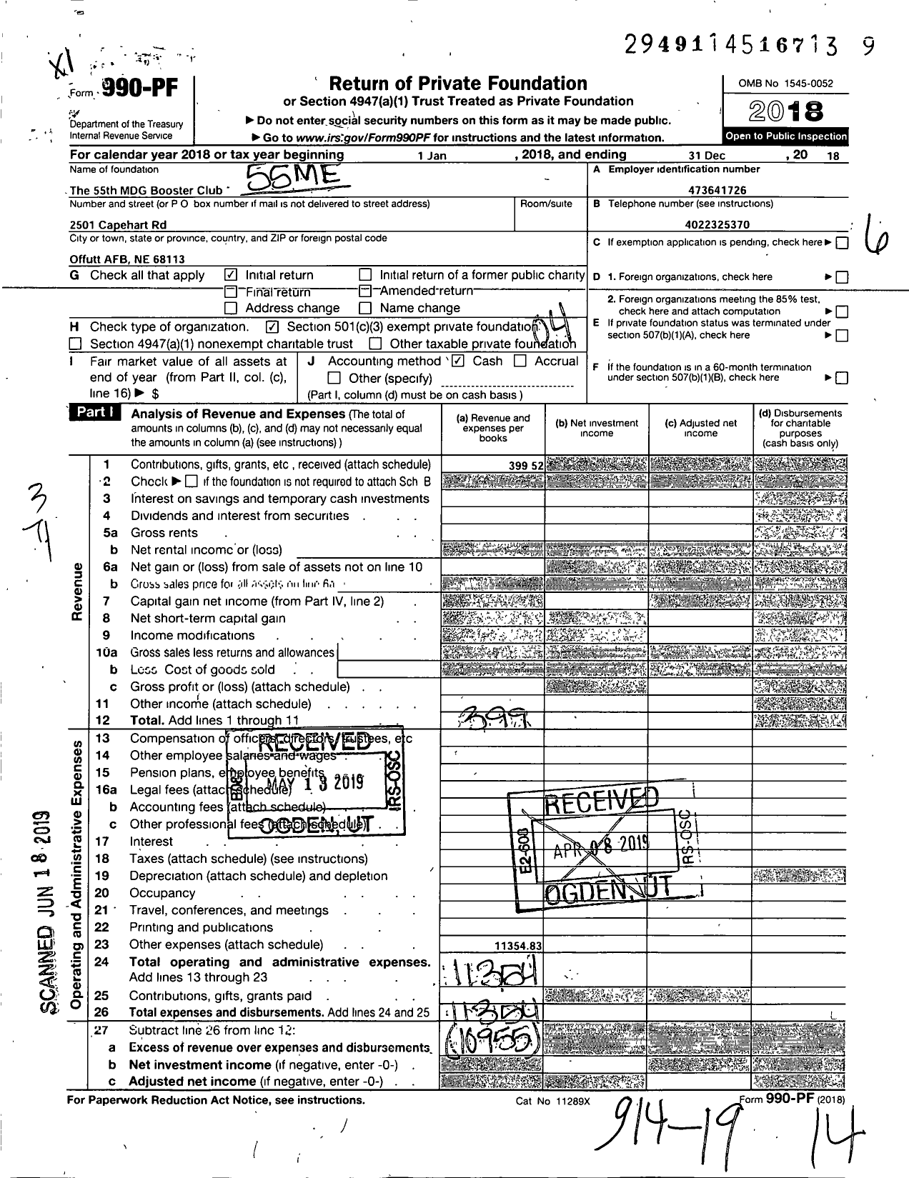 Image of first page of 2018 Form 990PF for The 55th MDG Booster Club