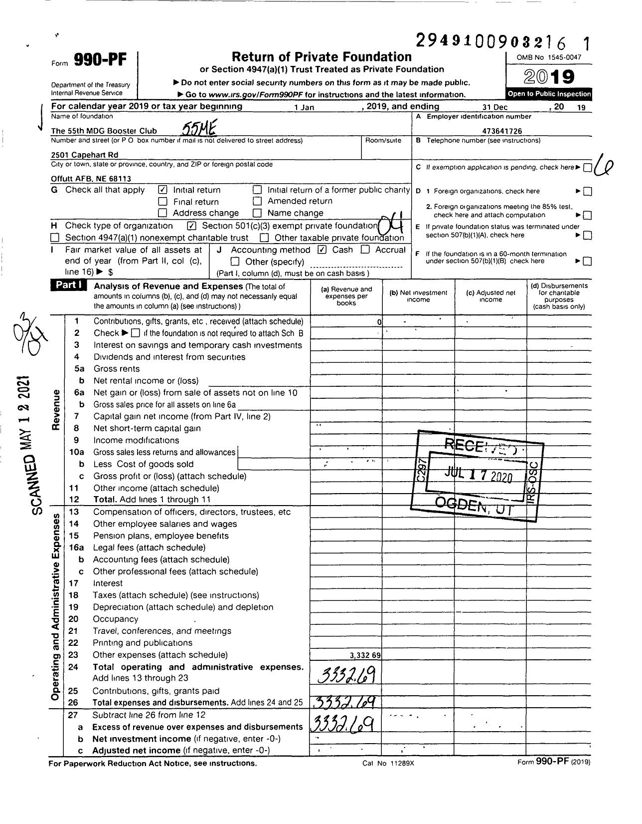 Image of first page of 2019 Form 990PF for The 55th MDG Booster Club