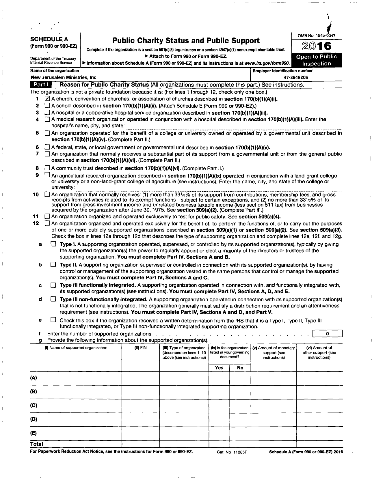 Image of first page of 2016 Form 990ER for World Ministry Fellowship / New Jerusalem Ministries Inc