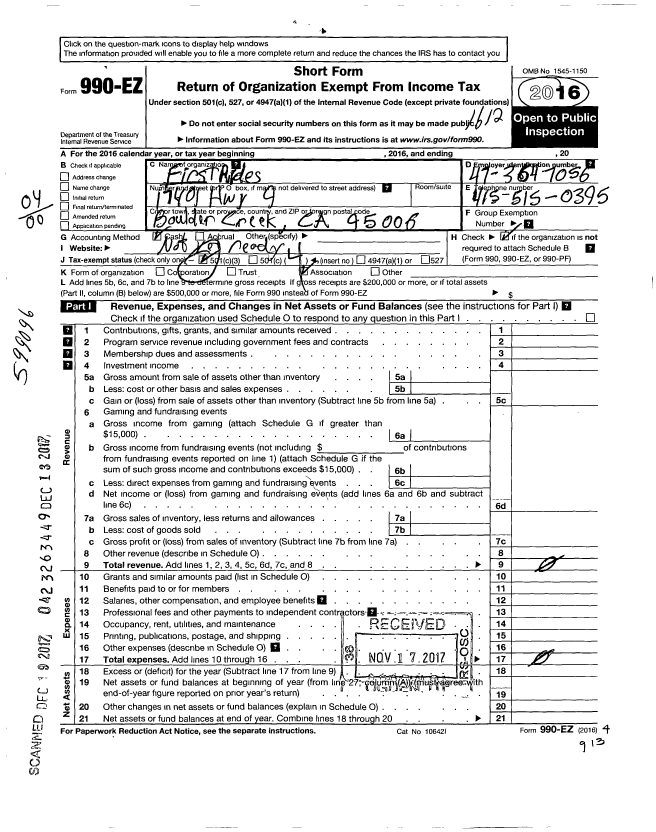 Image of first page of 2016 Form 990EO for Firstrides