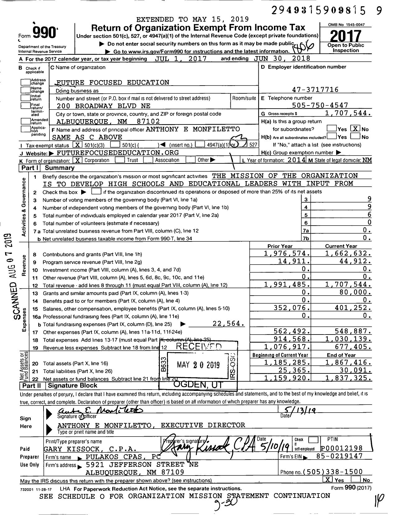 Image of first page of 2017 Form 990 for Future Focused Education