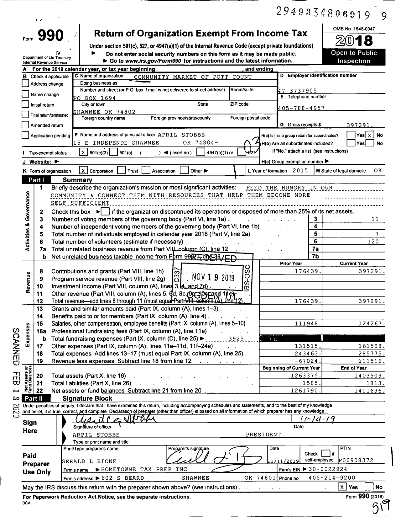 Image of first page of 2018 Form 990 for Community Market of Pott Count