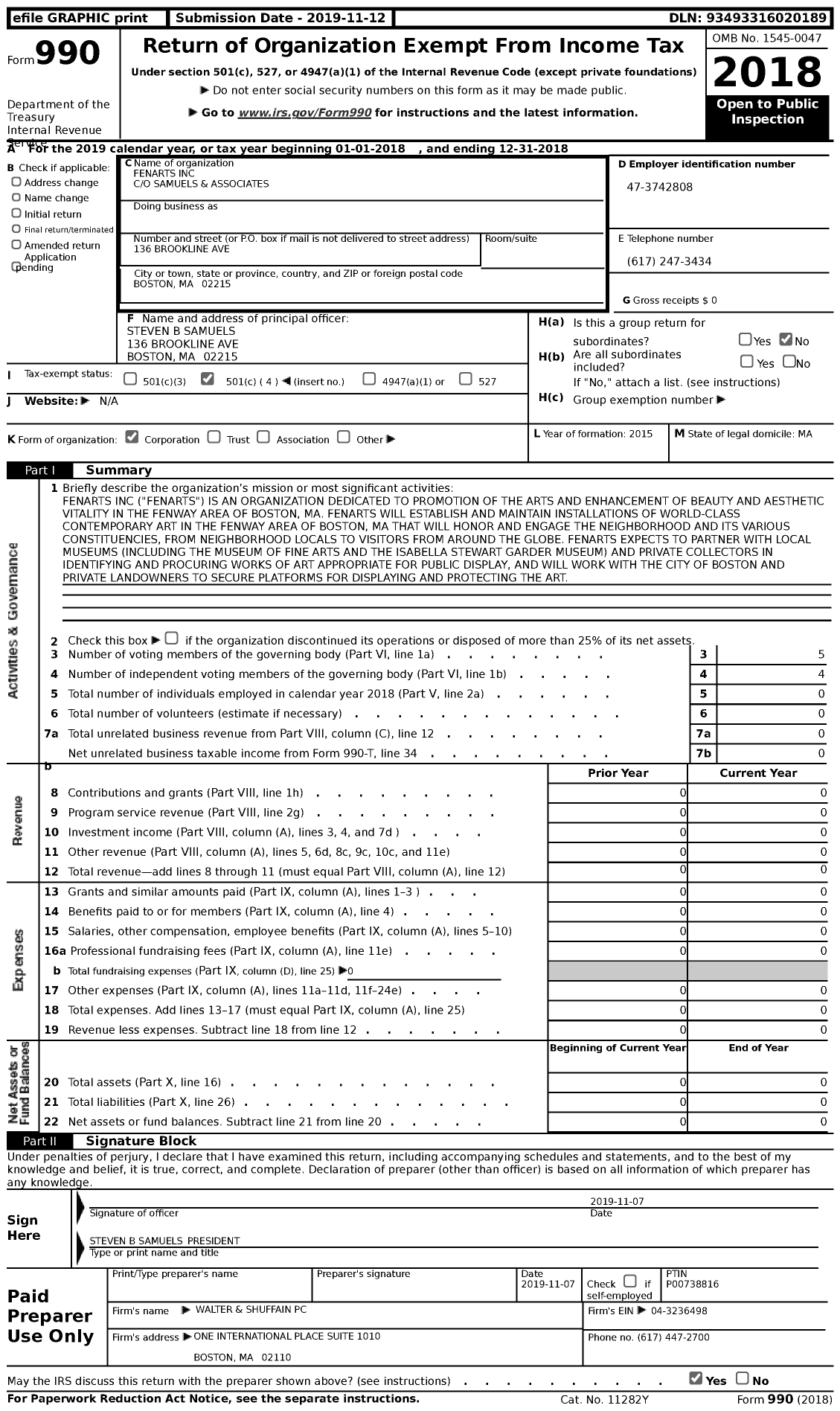 Image of first page of 2018 Form 990 for Fenarts