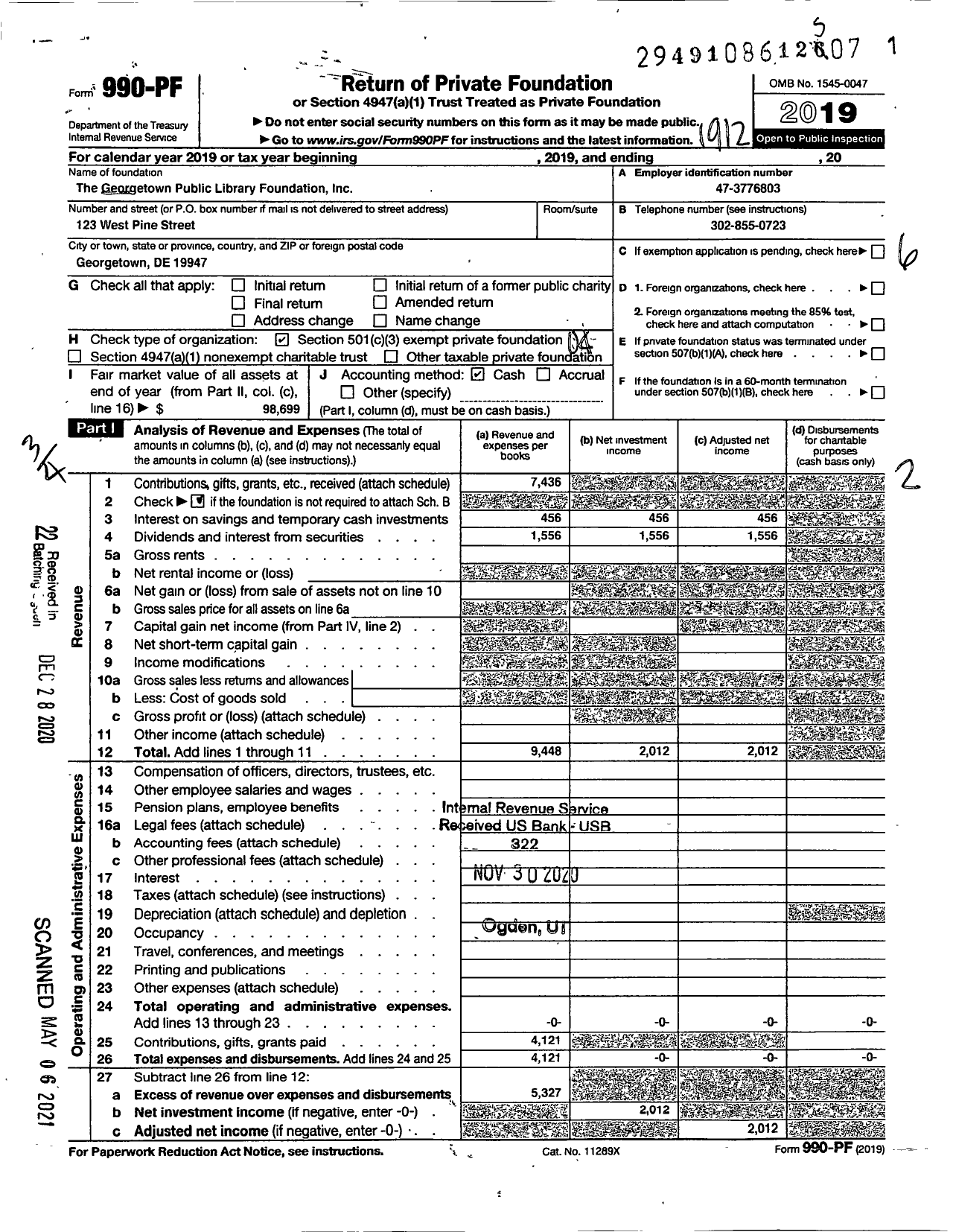 Image of first page of 2019 Form 990PF for The Georgetown Public Library Foundation