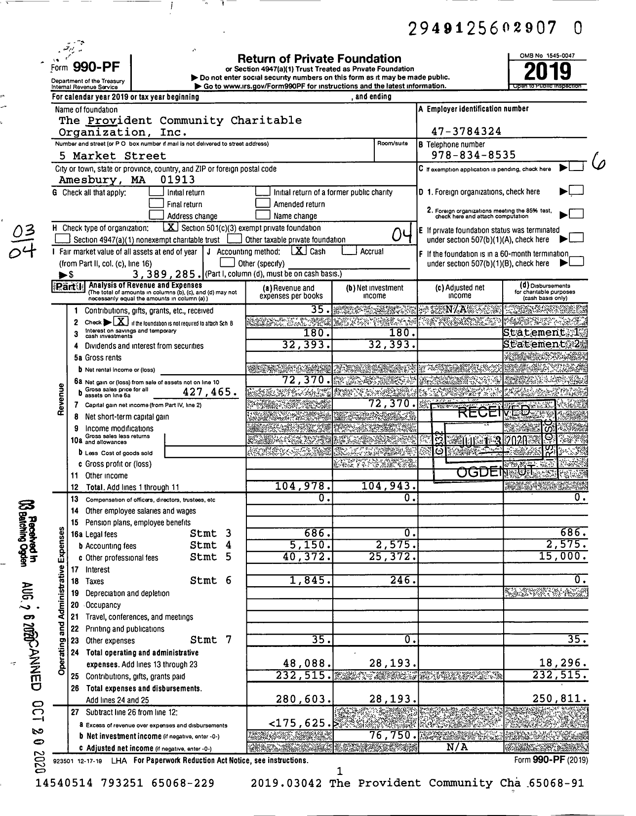 Image of first page of 2019 Form 990PR for The Provident Community Charitable Organization